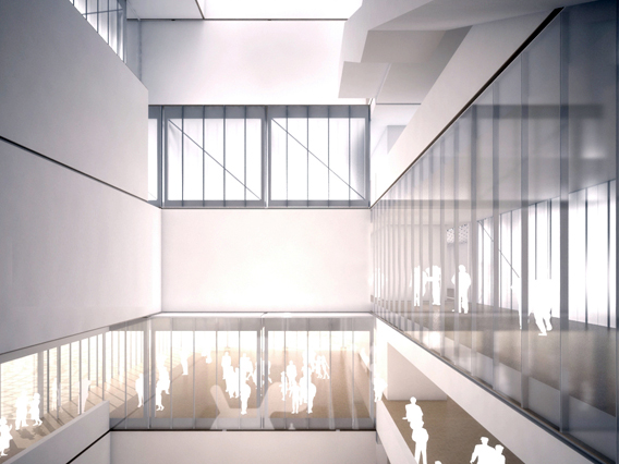 A big atrium from the basement to the top represents a multipurpose zone. Picture: Wallmüller. © Kimmerle, Wallmüller